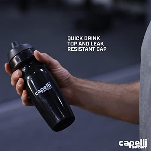 בקבוק מים ספורטיבי של קפלי ספורט, בקבוק מים סחוט פלסטיק עם זרבובית פתוחה וקלה לוחות אחיזה, שחור, 18.5oz