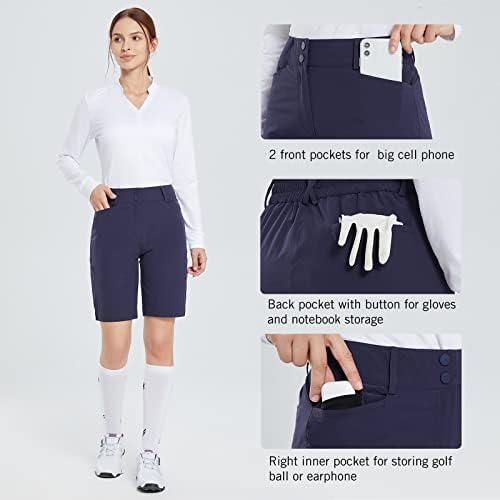 מכנסי גולף לנשים קצרים 9 ברמודה אורך ברך ארוך ארוך עם כיסים עם בגדי גולף לנשים