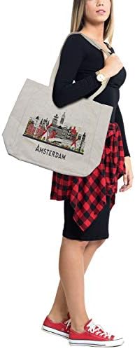 תיק קניות אמבסון אמסטרדם, קו הרקיע של הולנד סיטי עם בניינים עירוניים יעדים נסיעות, תיק לשימוש חוזר וידידותי