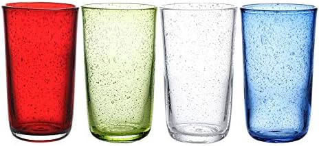 כלי בית שלמים אומן בעבודת יד זכוכית מנופחת כוסות, צבעוני בועת מים משקפיים,8.5 עוז של 4 צבעים סט