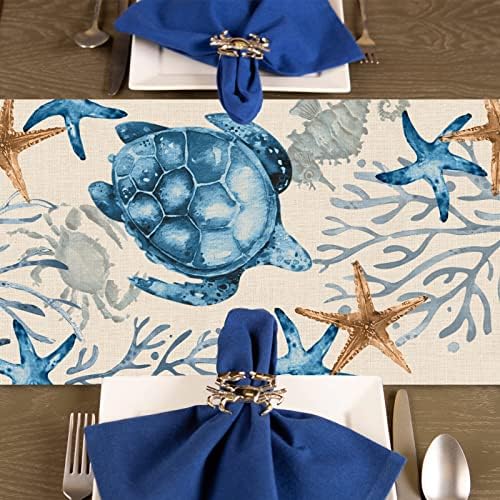 סליאם תמנון קיץ צב כוכבי ים אלמוגים רץ שולחן חוף אלמוגים, מתחת לים ביתי מטבח אוכל טורקי חיים ימיים עיצוב, יצור