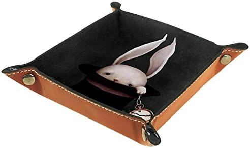 ארנב בכובע עם שעון וכוסות תה אחסון תיבת מיטה שולחן עבודה שולחני החלפת ארנק מקש מטבע קופסת מגש מגש
