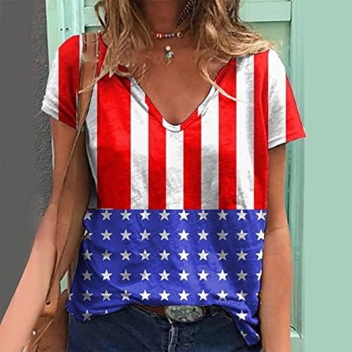 שכבות שרוול ארוך יום עצמאות לנשים הדפסת חולצות קיץ יומיות לגופיות נשים