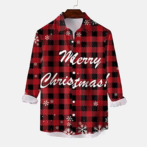 Dsodan חג מולד שמח גברים שרוול ארוך כפתור למטה חולצות, חג המולד סנטה קלאוס מודפס חולצות באולינג חולצות