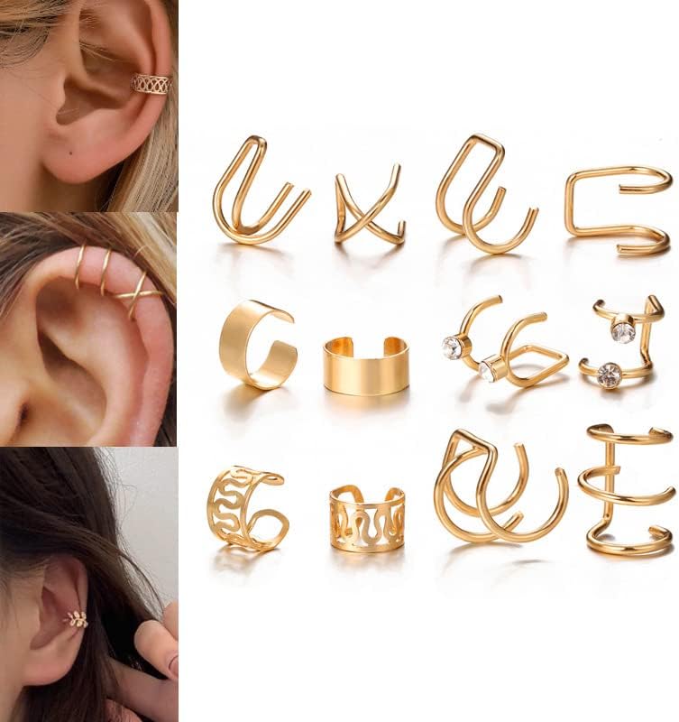 35 יחידות זהב כסף מתכוונן אזיקי אוזן עגילים לנשים בנות ללא פירסינג סחוס קליפ על עגילים לעטוף אוזן תכשיטי