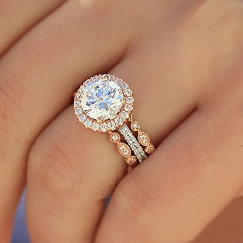 טמפרמנט יהלום רוז זהב 3 IN1 טבעת סט עגול תכשיטים של דיאומונד טבעות פשוטות מתנות תכשיטים מתנות לבנים