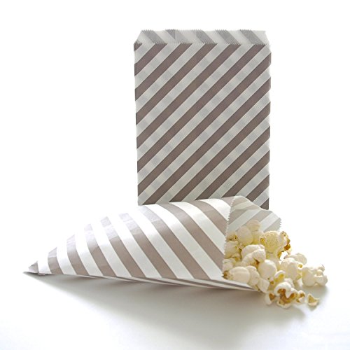 אקוק 50 יח '5 על 7 אינץ' שקיות נייר פסים בצבע אפור בהיר ולבן, שקיות פינוק ממתקים לטובת חג המולד לחתונה