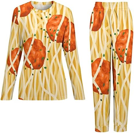 ספגטי קציצות דפוס נשים של פיג 'מה סט ארוך שרוול הלבשת חליפת פיג' מה טרקלין סט עם כיס