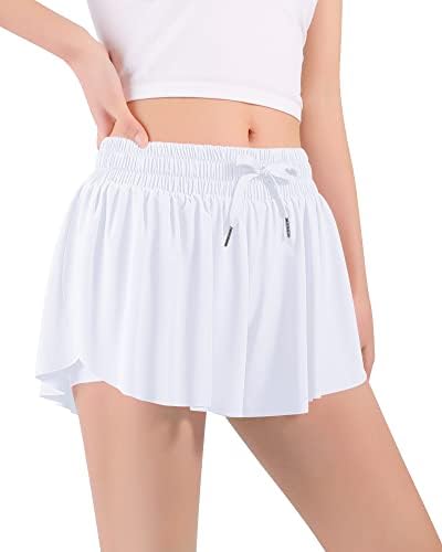 מכנסיים קצרים זורמים של בנות אורנסו עם מכנסיים קצרים של פרפר ריצה של כיס 2 ב -1