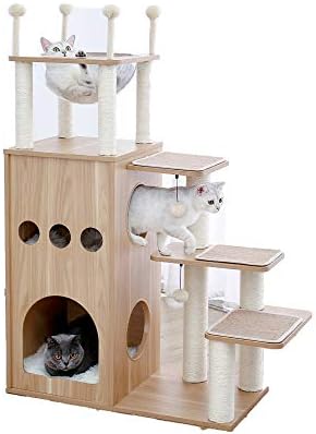 מגדל חתול עץ חתול זגספ, 31.5 על 15.7 על 51.2 אינץ', מצויד בעמודי גירוד שיכולים לכסות לחלוטין סיסל, דירת יוקרה