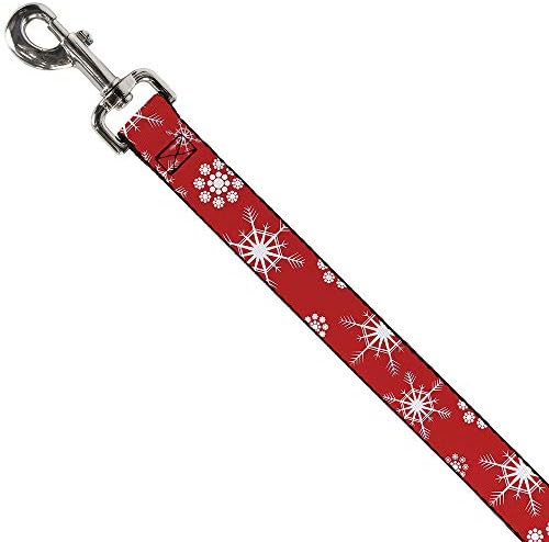 אבזם למטה כלב רצועה פתיתי שלג אדום לבן 6 רגליים ארוך 1.5 אינץ רחב