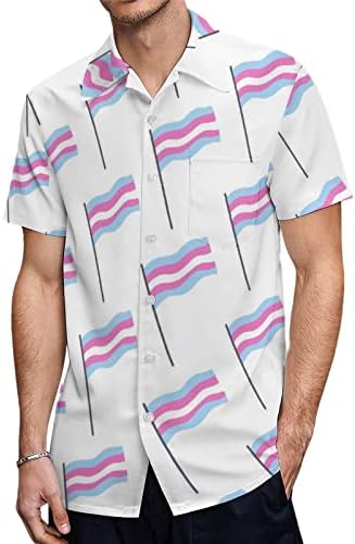 טרנסג ' נדר דגל להטב דגל גברים של הוואי חולצה קצר שרוול כיס דק בכושר כפתור למטה למעלה מצחיק