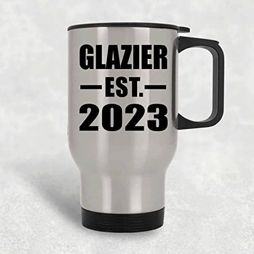 Designsify Glazier מבוסס est. 2023, ספל נסיעות כסף 14oz כוס מבודד מפלדת אל חלד, מתנות ליום הולדת