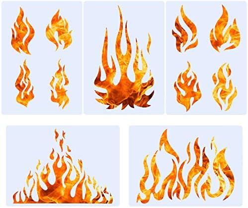 5 גיליונות להבת סטנסיל מברשת אוויר להבת סטנסיל אש סטנסיל אש לשימוש חוזר תבניות להבת ציור דקור