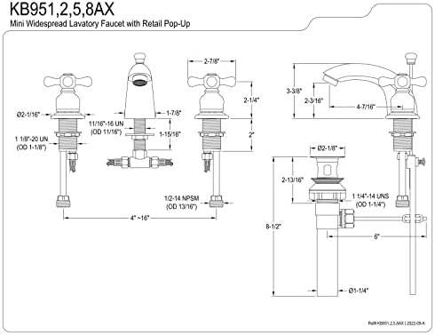 פליז קינגסטון KB9555AX ברז אמבטיה מיני ויקטוריאני ויקטוריאני, טווח זרבובית 4-1/2 אינץ