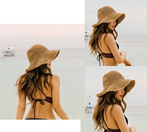 נשים של רחב שוליים שמש הגנת קש כובע, מתקפל תקליטונים כובע, קיץ הגנה חוף כובע