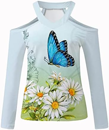 חולצת T של נשים, חולצות צוואר דפוס פרחוני חולצות חולצות חולצות שרוול ארוך אביב וסתיו 2023 חולצות טרנדיות