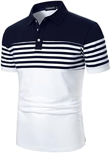 Lujengefa Mens Polo חולצות שרוול קצר פסים מזדמן כושר דק גולף פולו צבע ניגודיות קיץ כותנה חולצות טריקו