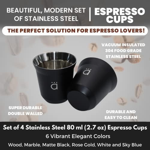 כוסות קפה אספרסו עמידות בפני קלמיטה - סט של 4 - קיר כפול מבודד מפלדת אל חלד סט אספרסו - 2.7oz 80 מל