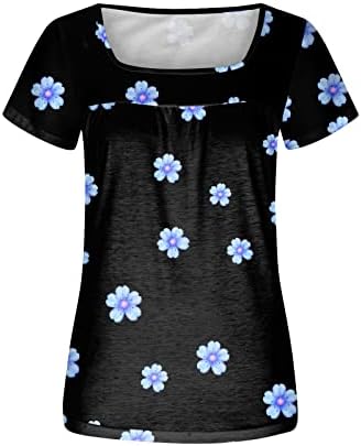 Camiseta Estampada con Cuello Cuadrado Camisetas de Manga Corta Para Mujer Blusa Camiseta Holgada