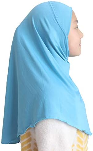 צנוע יופי בנות חיג 'אב מוסלמי ילדים צעיף בארה' ב מוצק צבע עבור 6-11 שנים מוכן ללבוש