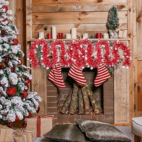 קישוטי יארדווה אדומים 5 יחידות טינסל חג המולד גרלנד נצנצים פתית שלג טינסל גרלנד נצנצים עץ חג המולד תלוי קישוט גרלנד