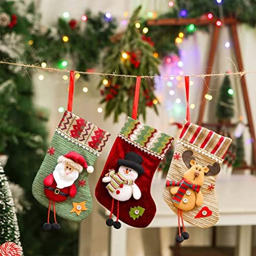 Quicard 3 PCS 10 גרבי חג המולד גרבי גרביים גדולים קלאסיים סנטה, איש שלג, איילים אייל אייל אייל חג המולד - קישוטי