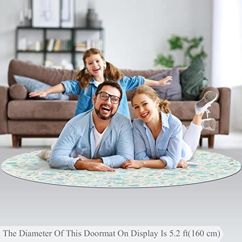 Llnsupply ילדים שטיח 5 רגל שטיחים באזור עגול גדול לבנות בנים תינוק - פרח כחול JPG, עיצוב בית