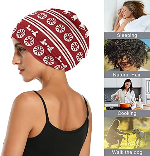 כובע גולגולת כובע שינה כובע כובע מצנפת כפיות לנשים פעמוני פתיתי שלג מפוספס שנה טובה שנה חדשה חורף אדום כובע שינה