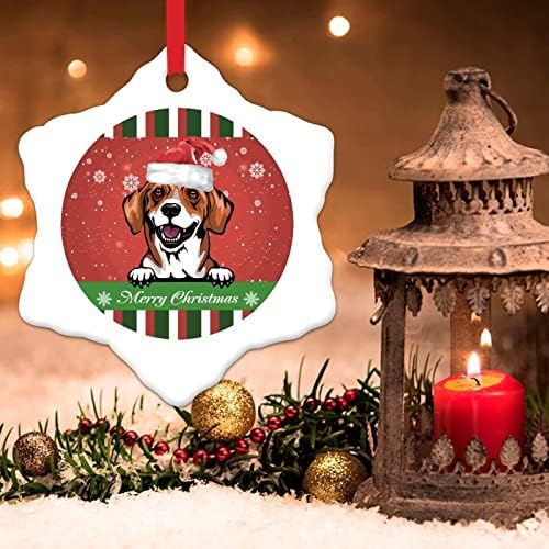 פתית שלג אדום ירוק פסים עץ חג המולד קישוט צ 'או צ' או כלב חג המולד קישוטי מתנה מותאם אישית כלב עם