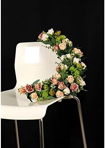 Yfqhdd זרי פרחים מלאכותי צורת חצי צורת ירח פרחים ורדים זר דלת קדמית זר לקישוט מסיבת חתונה ביתי
