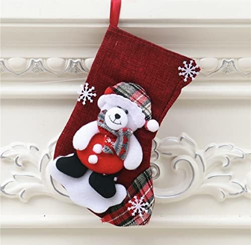 חבילת גרב 4 של חג המולד עם סנטה, איש שלג, איילים ודוב, אדום, 10 ''