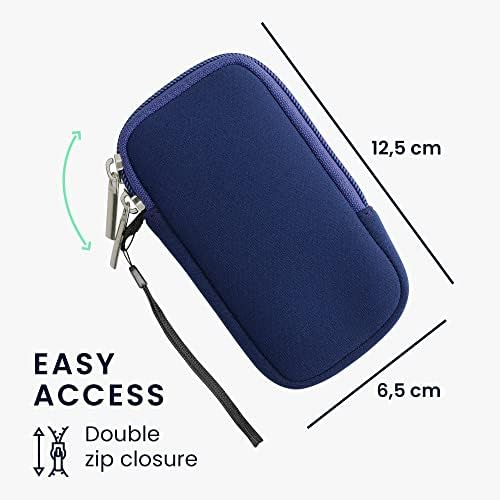 גודל נרתיק טלפון ניאופרן קווומוביל איקס - 3,5 / 4 - תיק נייד שרוול סלולרי אוניברסלי עם רוכסן, רצועת יד-כחול כהה