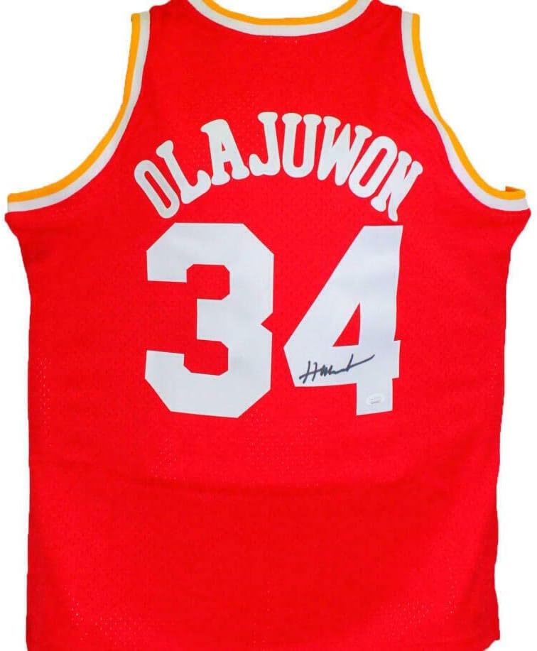 Hakeem Olajuwon רקטות חתימה אדום מיטשל ונס קלאווד קלאסי JSY -JSA W - גופיות NBA עם חתימה