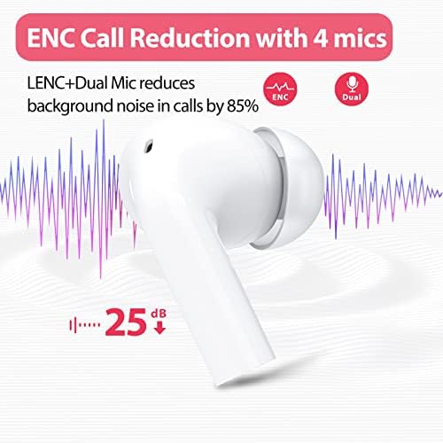 יותר שמחה אוזניות אלחוטיות, Bluetooth 5.2 אוזניות עם מיקרופון ENC HD, אוזניות Bluetooth עם צליל סטריאו Hi-Fi,