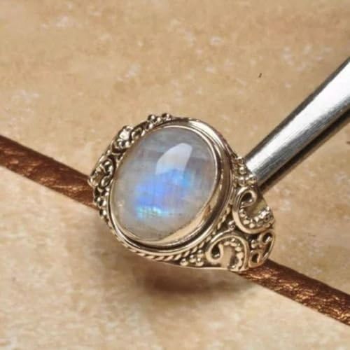 Lertchai Vintage 925 קשת כסף Moonstone Gemstone טבעת חתונה תכשיטים SZ 6-10