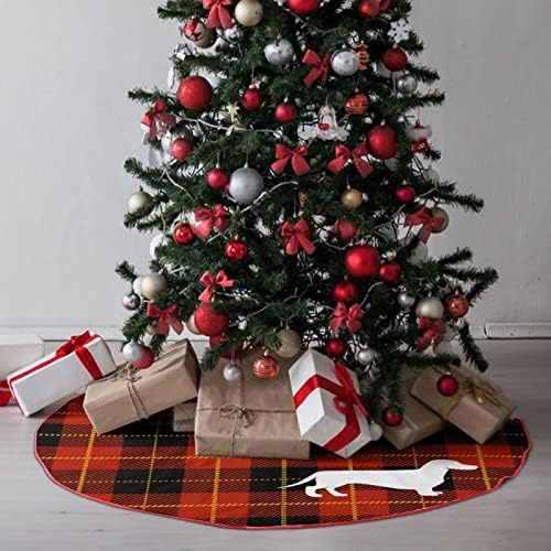 חצאית עץ חג המולד לחיות מחמד, צללית כלבים משובצת חג המולד אדום חג המולד מחצלת קישוט