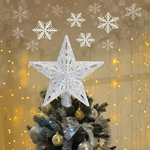 טופר עץ חג המולד של ג'סקי כוכב מואר בכדור קסם סיבוב מובנה, קישוט לחג המולד, מקרן צמרת העץ לעץ