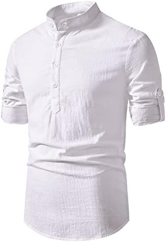 האקג ' יי כותנה פשתן חולצות לגברים מקרית חולצות קל משקל ארוך שרוול הנלי חוף חולצות הוואי חולצות לגברים