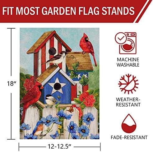 FURIAZ 4 ביולי פטריוטי קרדינלים דגל גינה של ציפורים אדומות, אמריקה אמריקאית חצר ביתית פרח דקורטיבי מחוץ לקישוט,