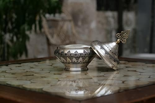 קערת סוכר/ תפאורה מיוחדת בעבודת יד טורקית, מחזיק תבלינים/ נחושת רקמה/ כסף נחושת/ עיצוב מטבח/ תפאורה