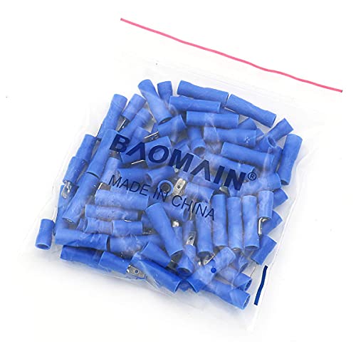 Baomain Blue נקבה/זכר מבודד מחבר חוט ספייד מסוף Crimp Crimp 16-14 AWG 2.8 x 0.5 ממ חבילה של 100