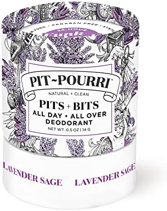Pit ~ pourri mini deodorant, בורות + ביטים בכל היום בכל טבעי + דאודורנט נקי, מרווה לבנדר, גודל נסיעה, עור