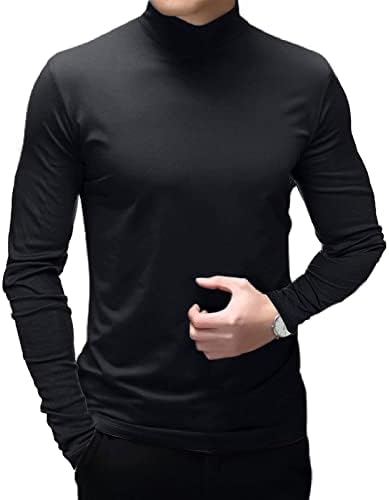 רלה בוטה חולצות אופנה לגברים גופיות צווארון גולף מדומה תחתונים תרמיים שרוול ארוך בכושר דק למתוח-בסוודרים