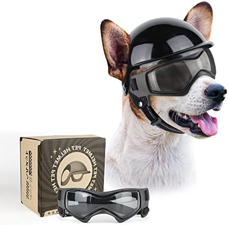 פטלסו כלב משקפי לכלבים קטנים עם קסדה, 2 יחידות כלב משקפי שמש וכלב קסדת סט עבור קטן בינוני כלב חיצוני