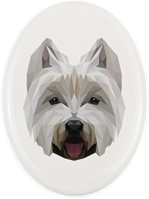 ווסט היילנד ווייט טרייר, לוח קרמיקה מצבה עם תמונה של כלב, גיאומטרי