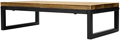 כפרי חום מוצק עץ שולחן מחשב צג סטנד עם שחור מתכת ממוסגר רגליים, מחשב שולחני משכים, אחסון ומארגן תצוגת