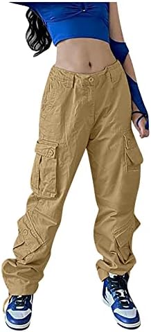 מכנסי מטען מכנסיים בעלי עלייה נמוכה כפתור למטה רוכסן מכנסי מכנסי רגל ישר מזדמנים מכנסיים מכנסיים