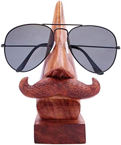 Indiabigshop בעבודת יד מעץ מעץ בצורת מחזה מחזה משקפיים מעמד עם שפם