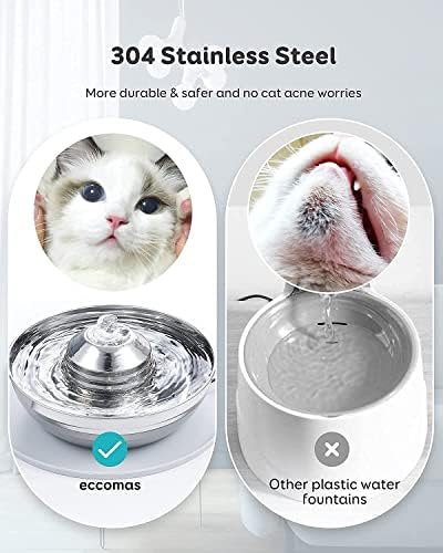 מתקן מים לחיות מחמד מזין אוטומטי 4 ליטר לחתולים, מזרקת מים מנירוסטה 2 ליטר / 67 עוז וקערת כלבים סט 2 ב-1